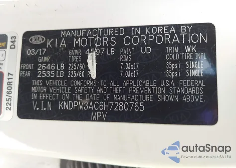 2017 Kia Sportage Lx from USA, damaged, VIN KNDPM3AC6H7280765